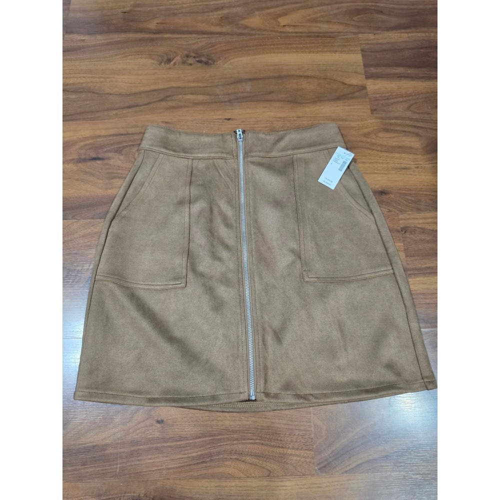 Maurices Skirt Women 4 Brown New Faux Suede Zip Front High Rise Mini Pockets